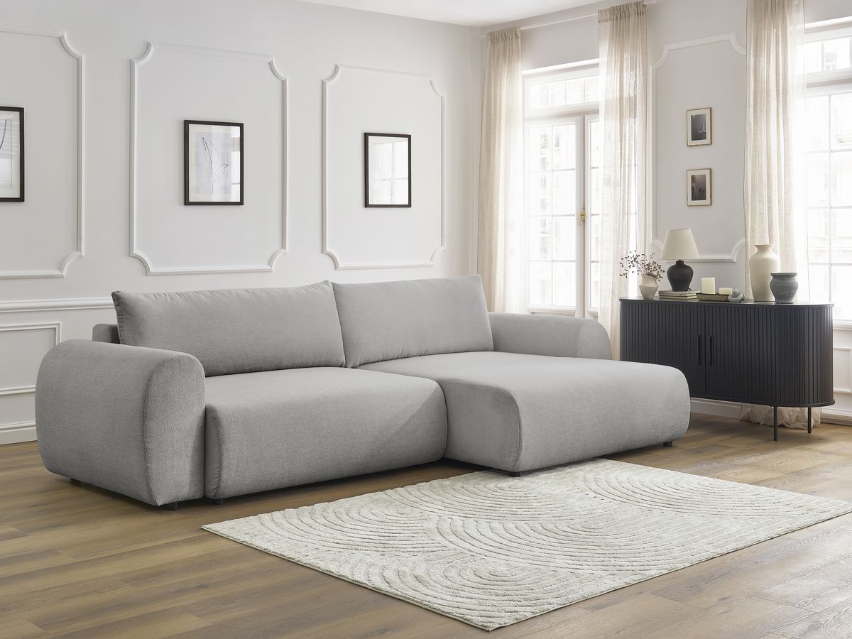 Canapé d'angle convertible coffre LUCIEN tissu lisse