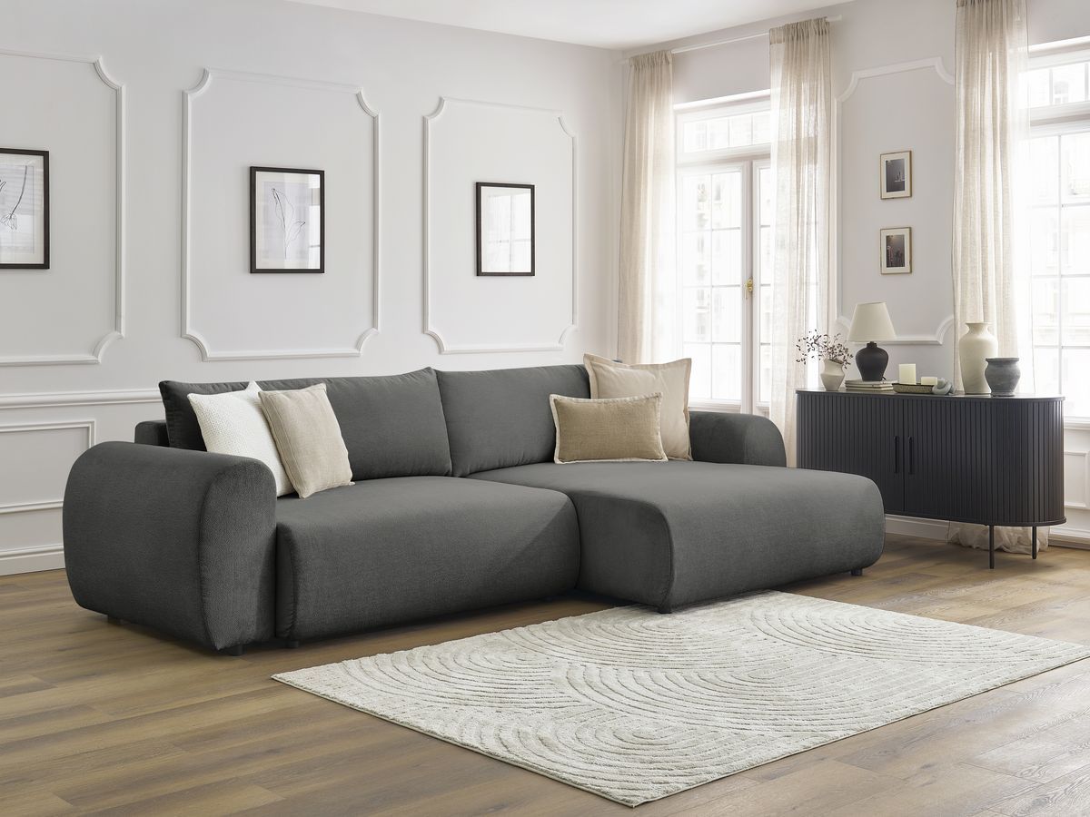 Canapé d'angle convertible coffre LUCIEN tissu lisse