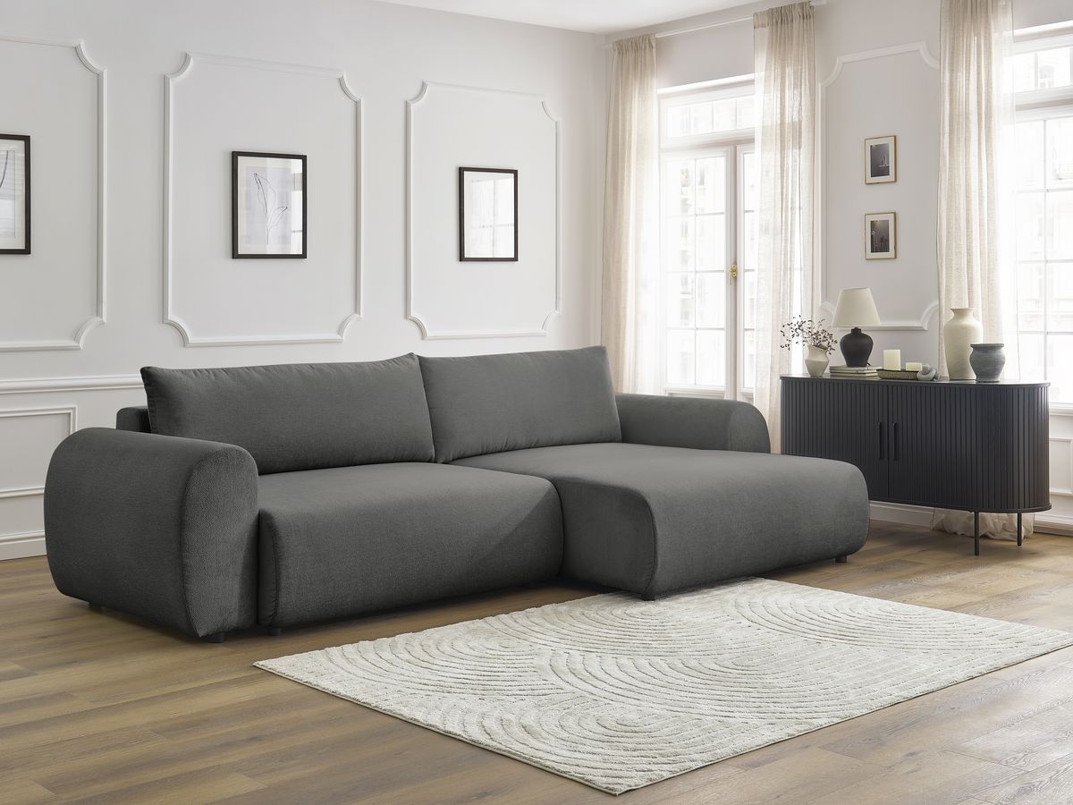 Canapé d'angle convertible coffre LUCIEN tissu lisse