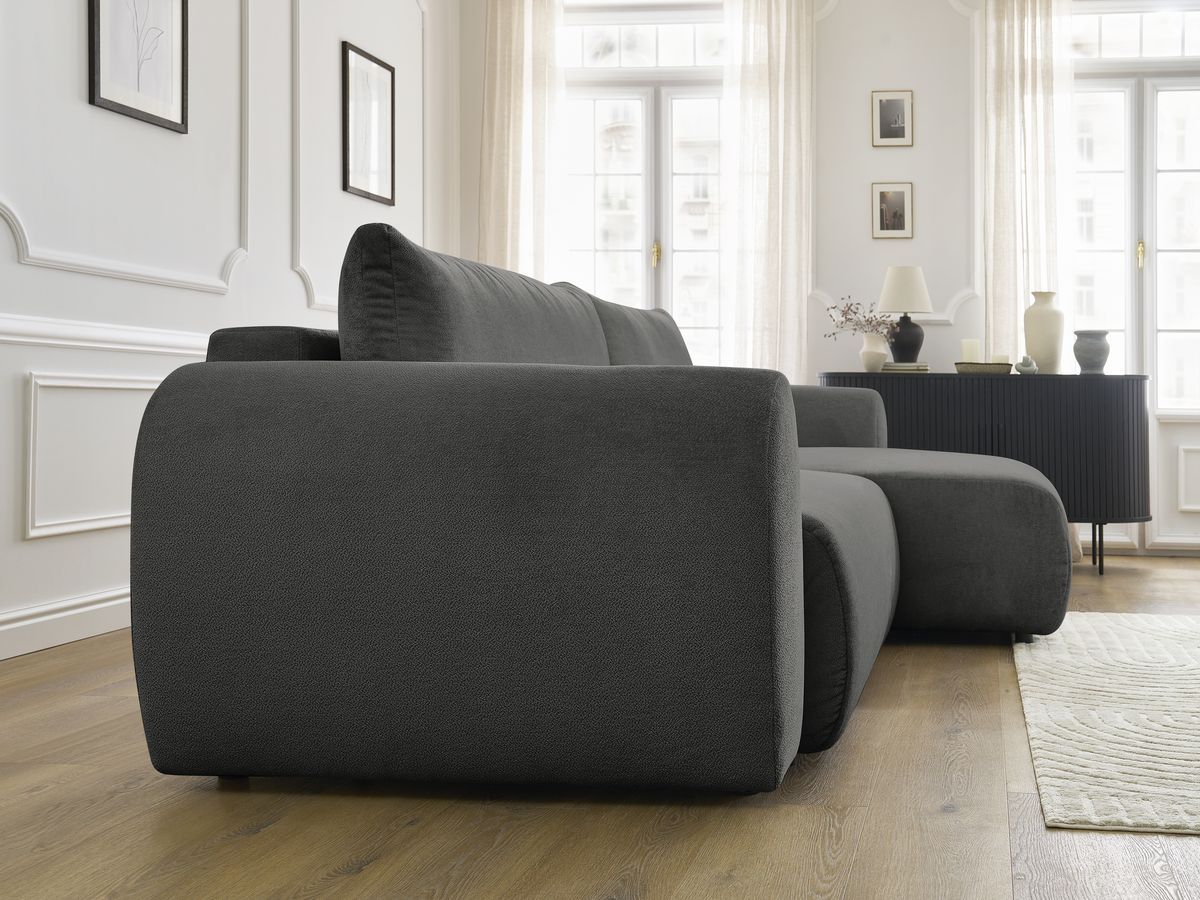 Canapé d'angle convertible coffre LUCIEN tissu lisse