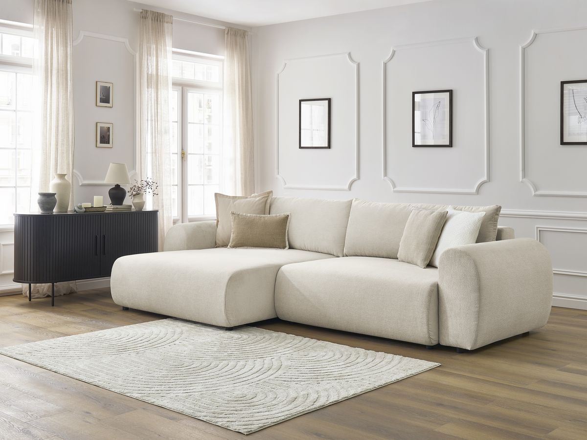 Canapé d'angle convertible coffre LUCIEN tissu lisse
