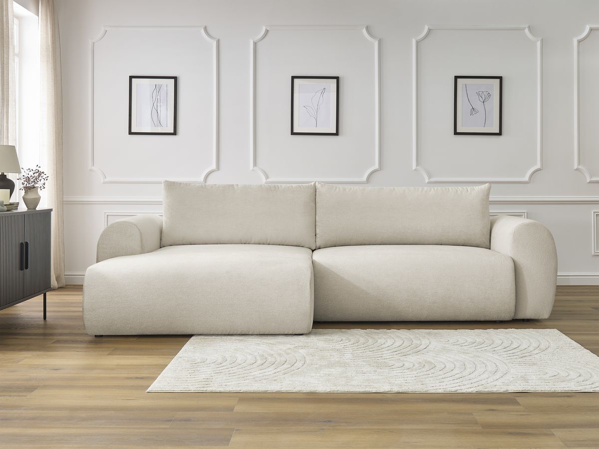 Canapé d'angle convertible coffre LUCIEN tissu lisse beige angle gauche BOBOCHIC 4 places - Vue supplémentaire 3