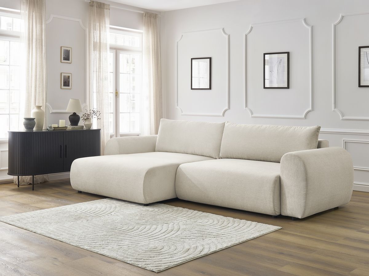 Canapé d'angle convertible coffre LUCIEN tissu lisse