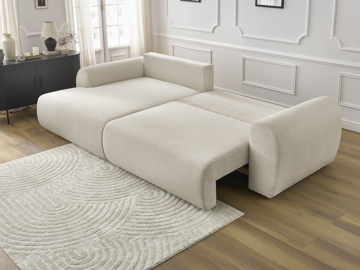 Canapé d'angle convertible coffre LUCIEN tissu lisse
