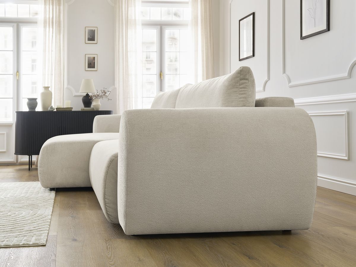 Canapé d'angle convertible coffre LUCIEN tissu lisse