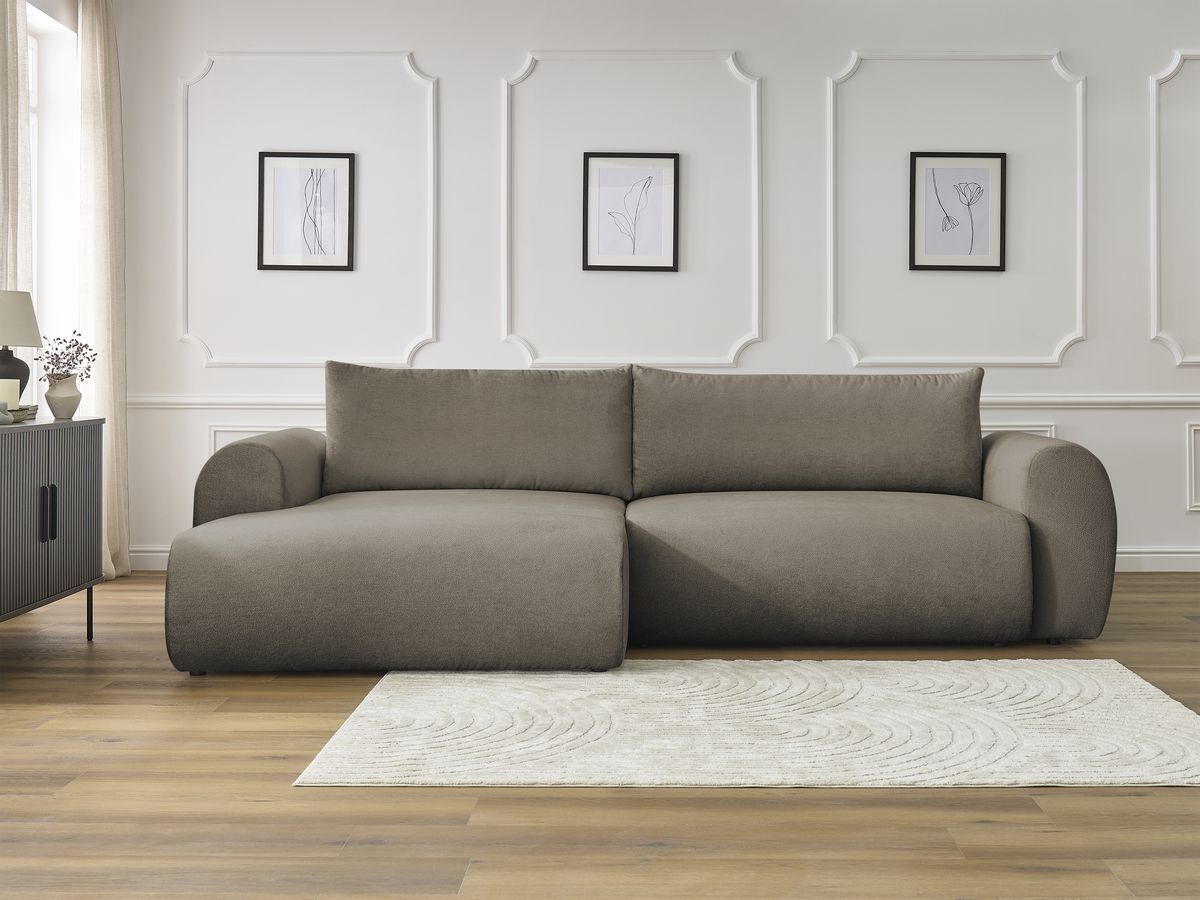 Canapé d'angle convertible coffre LUCIEN tissu lisse taupe angle gauche BOBOCHIC 4 places - Vue supplémentaire 3