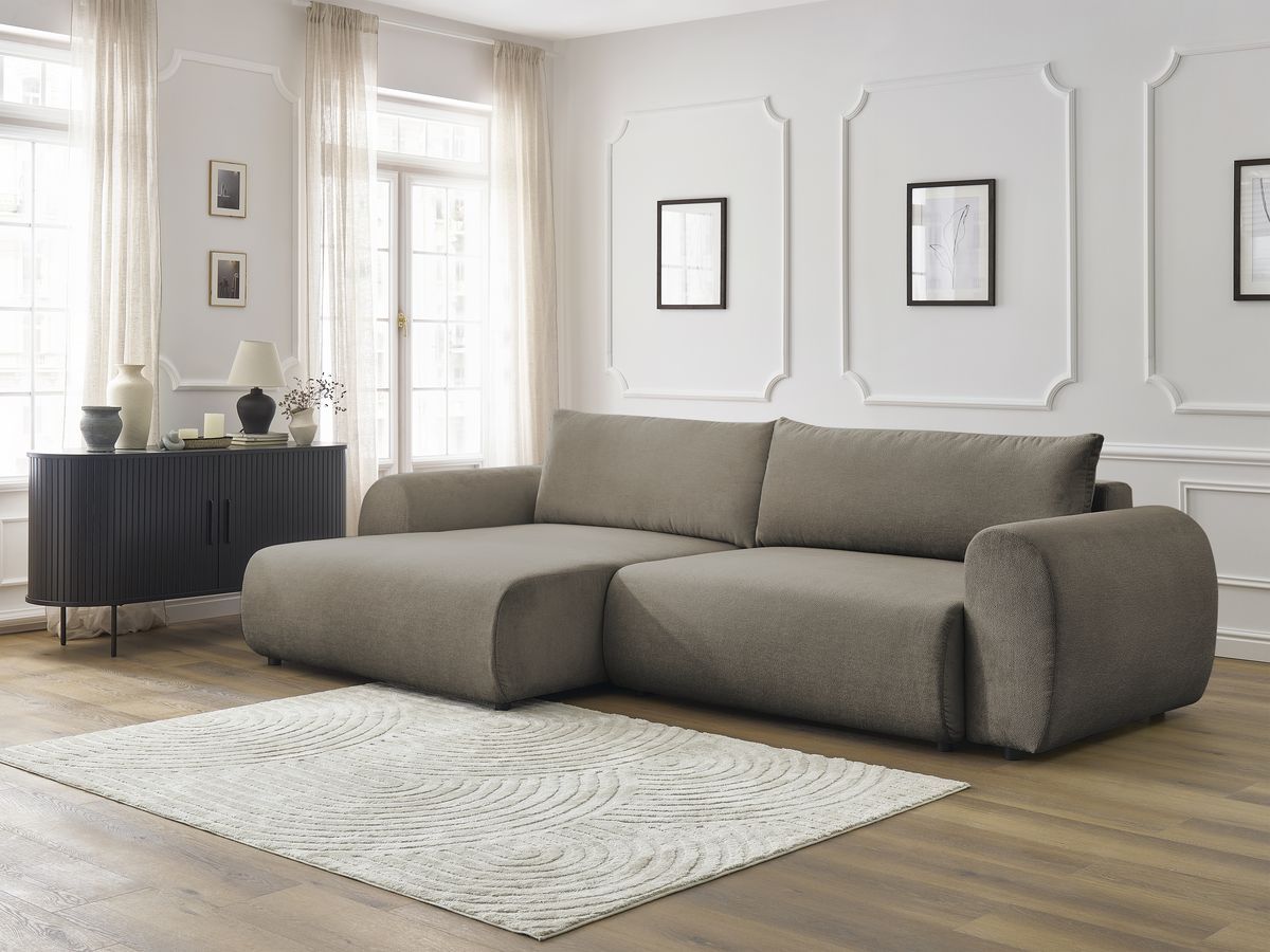 Canapé d'angle convertible coffre LUCIEN tissu lisse
