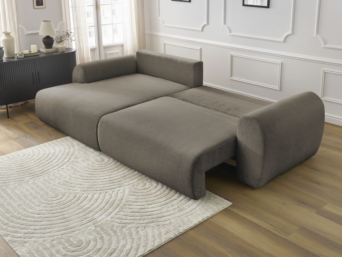 Canapé d'angle convertible coffre LUCIEN tissu lisse