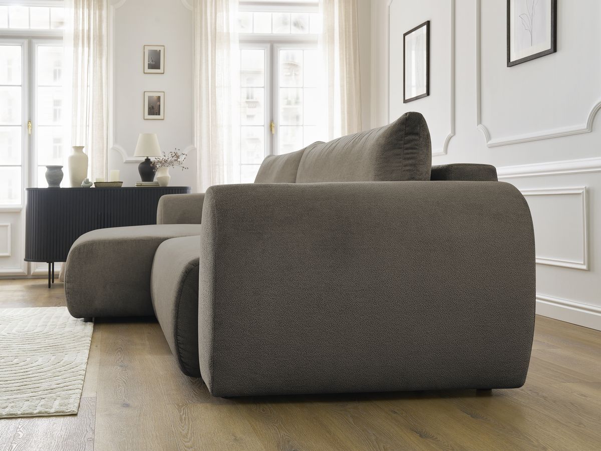 Canapé d'angle convertible coffre LUCIEN tissu lisse