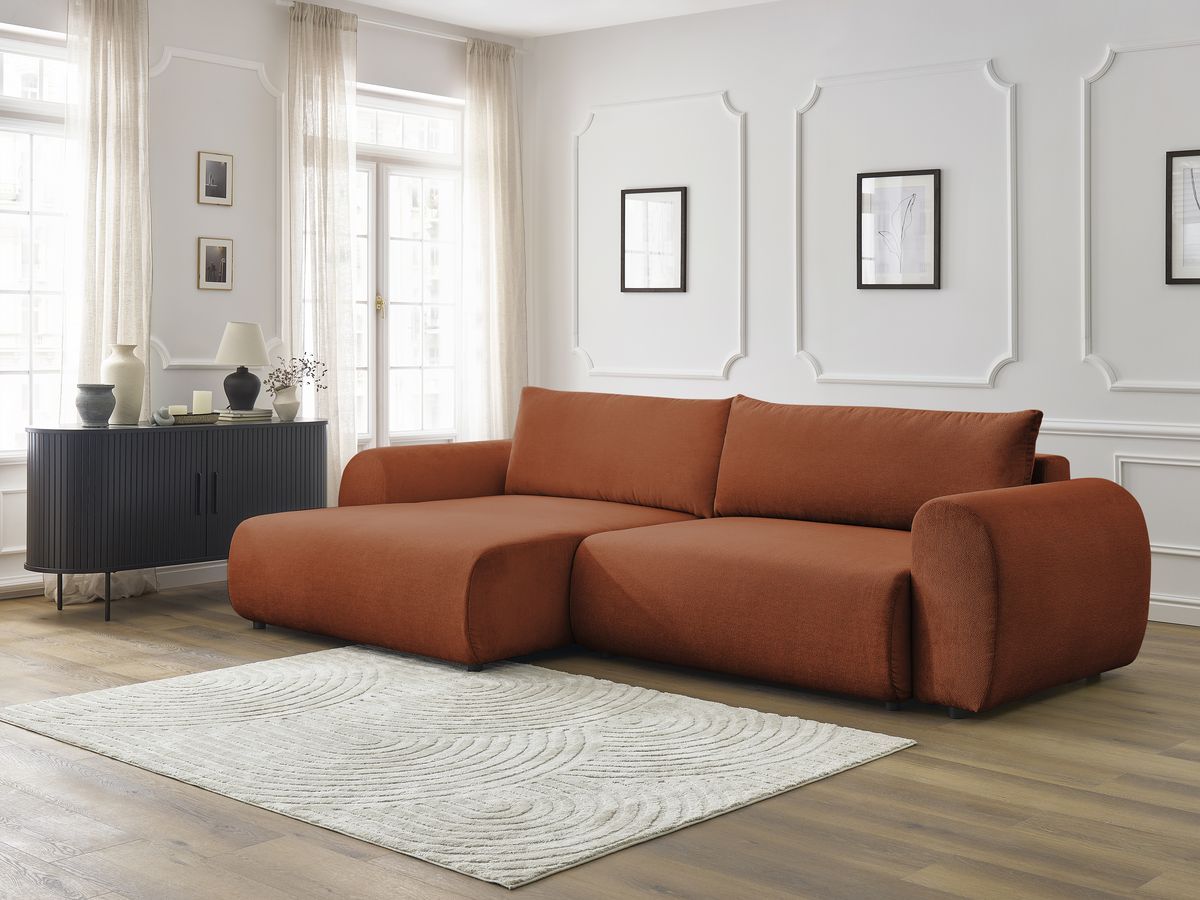 Canapé d'angle convertible coffre LUCIEN tissu lisse