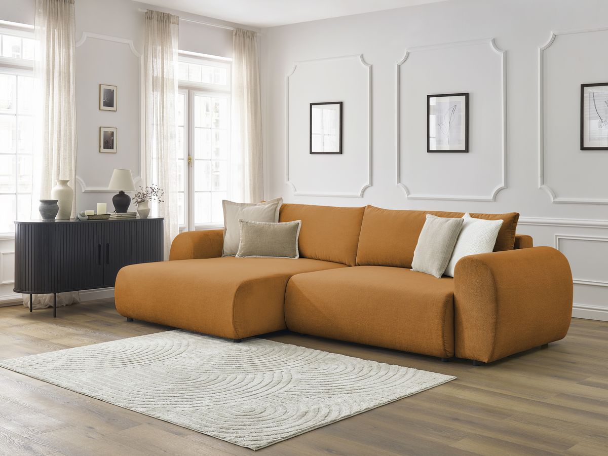 Canapé d'angle convertible coffre LUCIEN tissu lisse