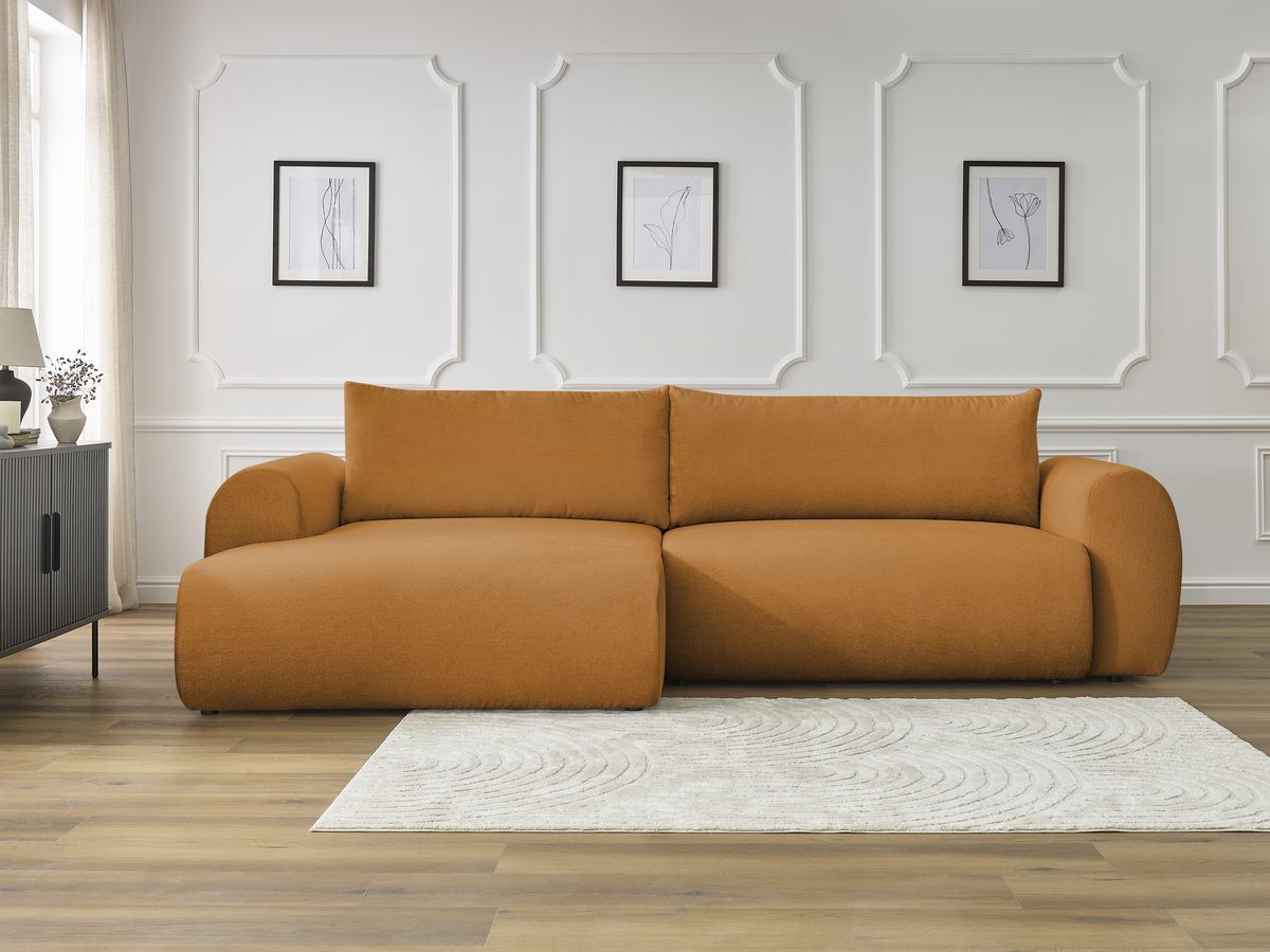 Canapé d'angle convertible coffre LUCIEN tissu lisse jaune angle gauche BOBOCHIC 4 places - Vue supplémentaire 3