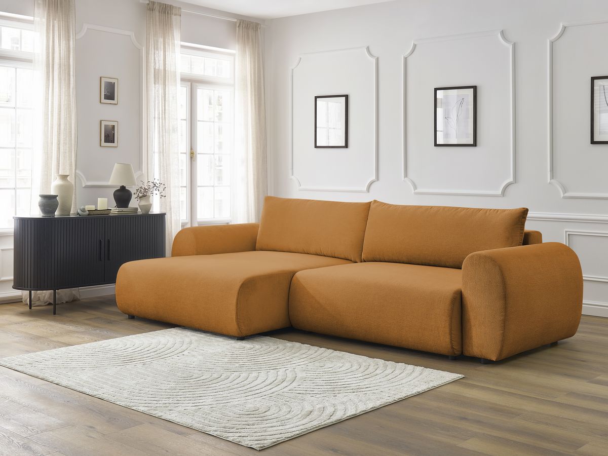 Canapé d'angle convertible coffre LUCIEN tissu lisse