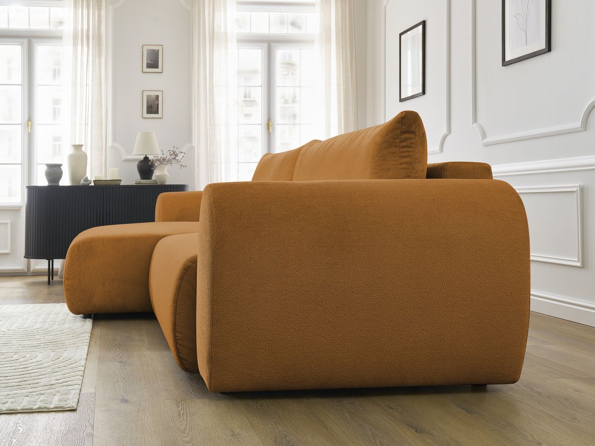 Canapé d'angle convertible coffre LUCIEN tissu lisse
