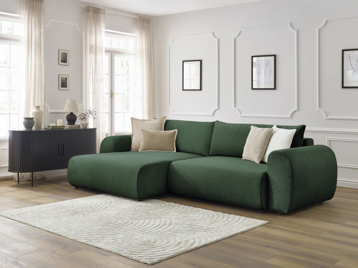 Canapé d'angle convertible coffre LUCIEN tissu lisse