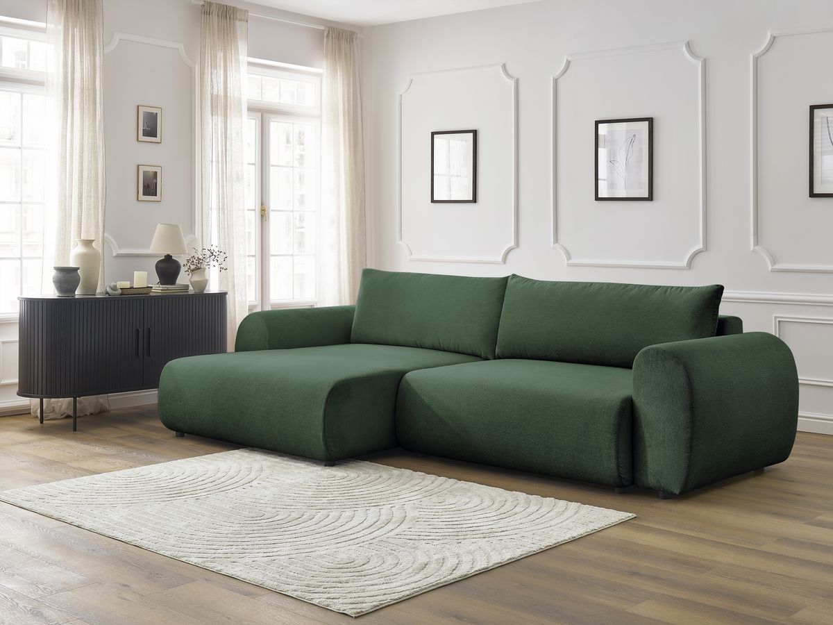 Canapé d'angle convertible coffre LUCIEN tissu lisse