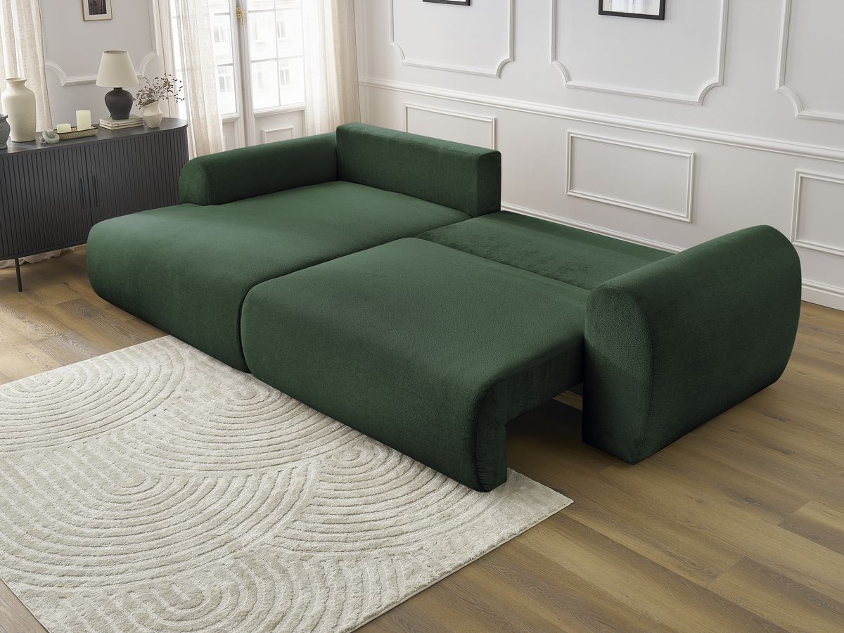 Canapé d'angle convertible coffre LUCIEN tissu lisse