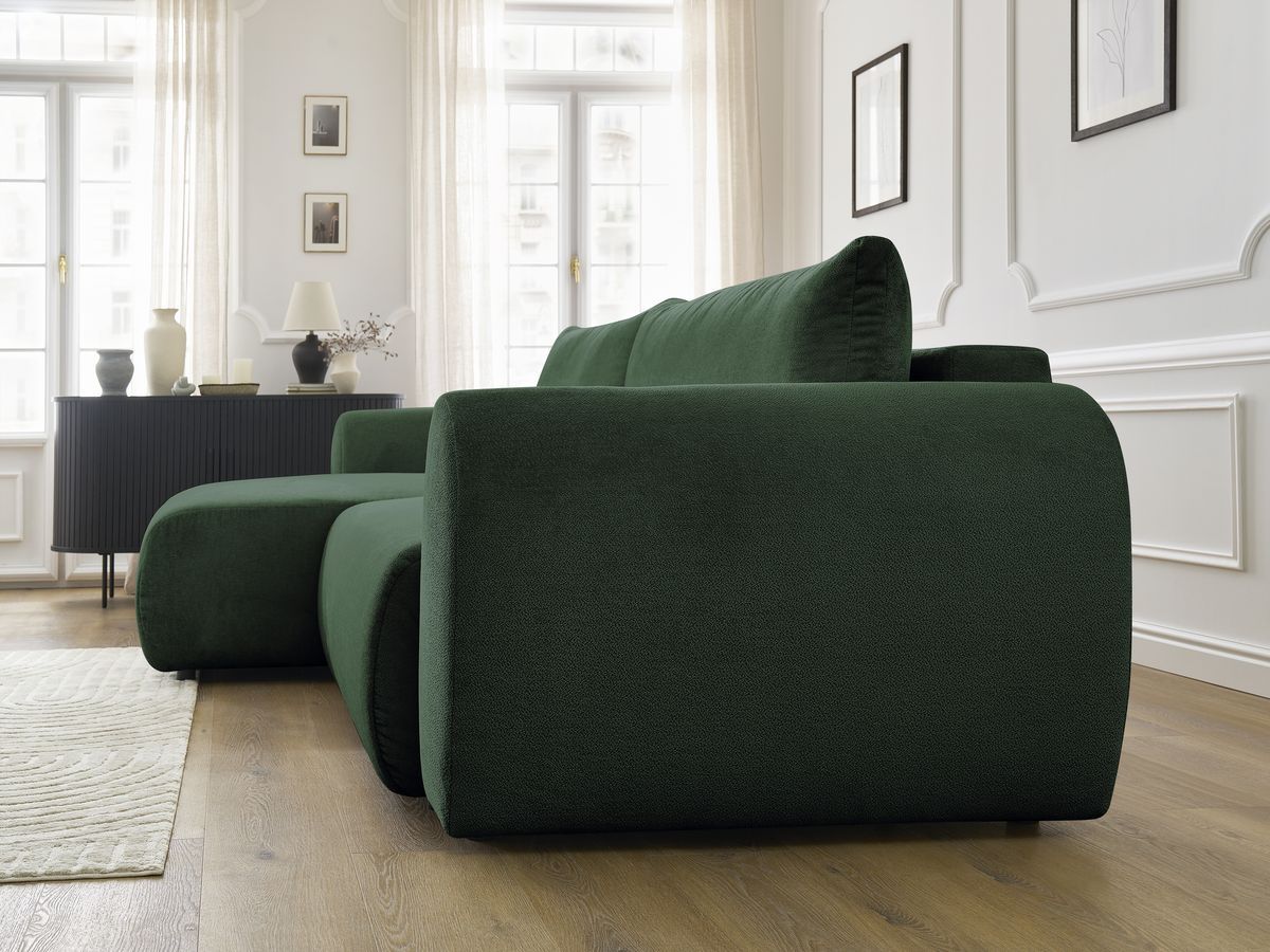 Canapé d'angle convertible coffre LUCIEN tissu lisse