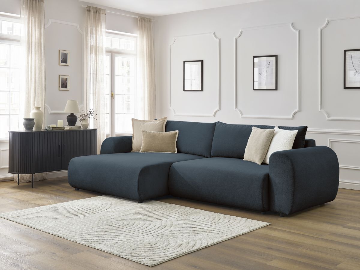 Canapé d'angle convertible coffre LUCIEN tissu lisse