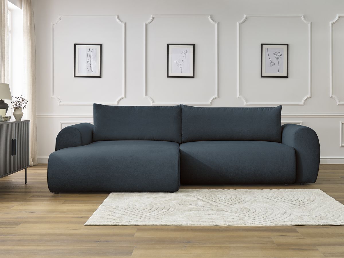 Canapé d'angle convertible coffre LUCIEN tissu lisse bleu foncé angle gauche BOBOCHIC 4 places - Vue supplémentaire 3