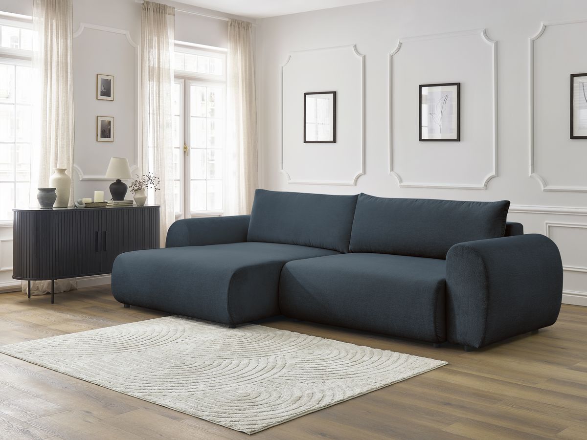 Canapé d'angle convertible coffre LUCIEN tissu lisse