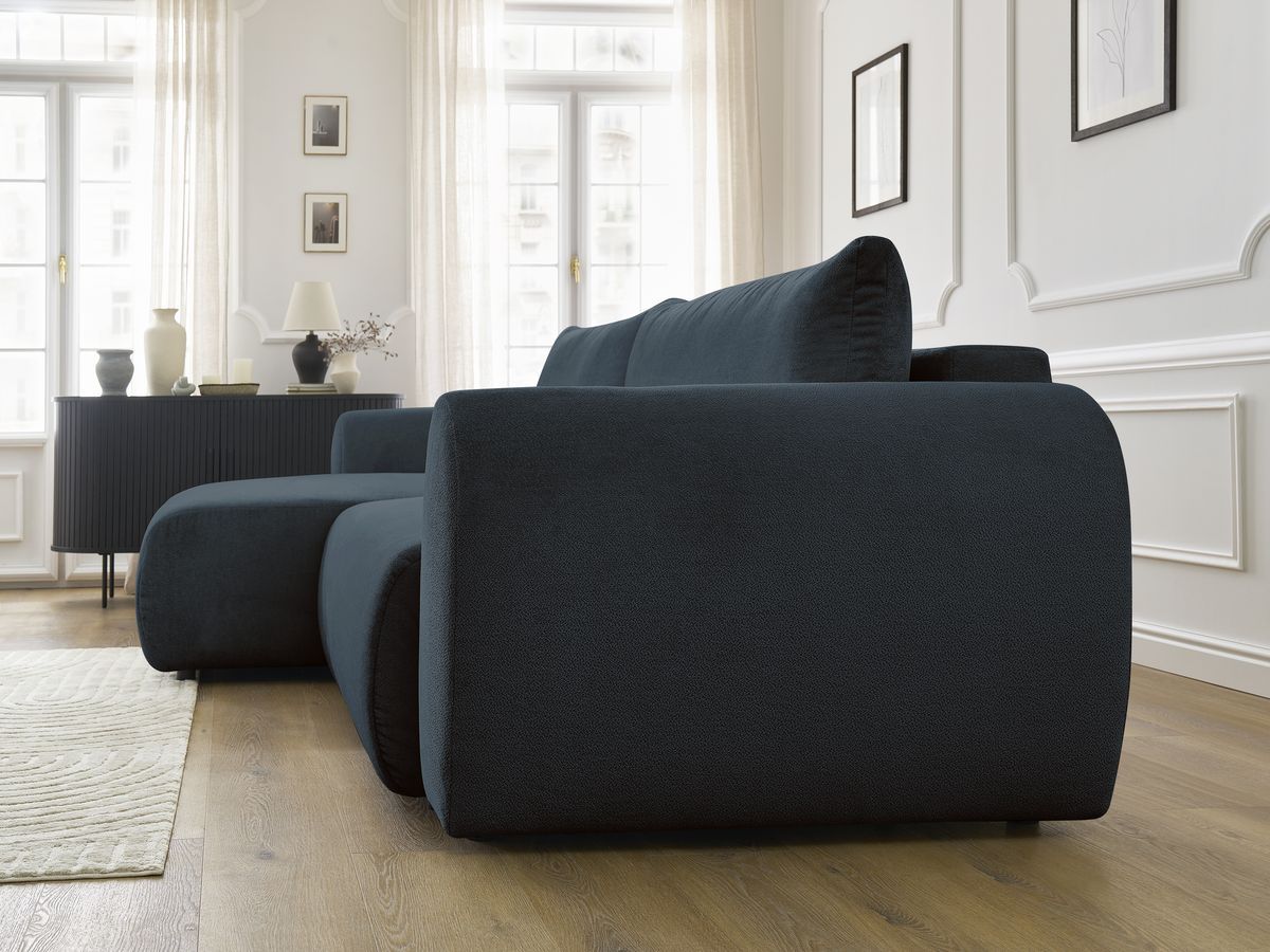 Canapé d'angle convertible coffre LUCIEN tissu lisse