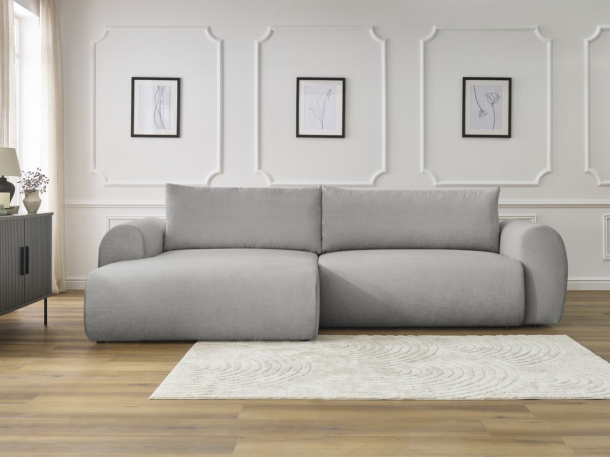 Canapé d'angle convertible coffre LUCIEN tissu lisse gris clair angle gauche BOBOCHIC 4 places - Vue supplémentaire 3