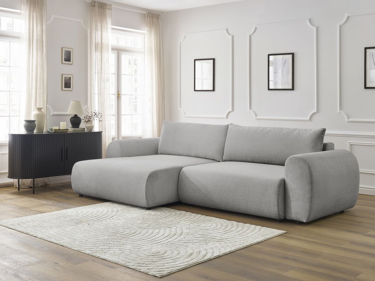 Canapé d'angle convertible coffre LUCIEN tissu lisse