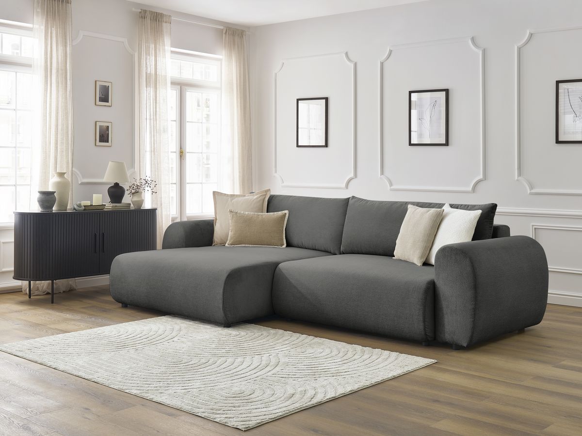 Canapé d'angle convertible coffre LUCIEN tissu lisse