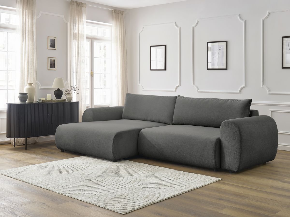 Canapé d'angle convertible coffre LUCIEN tissu lisse