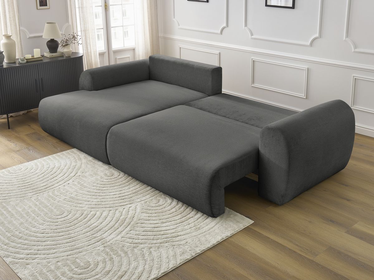 Canapé d'angle convertible coffre LUCIEN tissu lisse