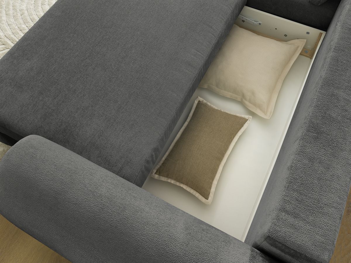 Canapé d'angle convertible coffre LUCIEN tissu lisse