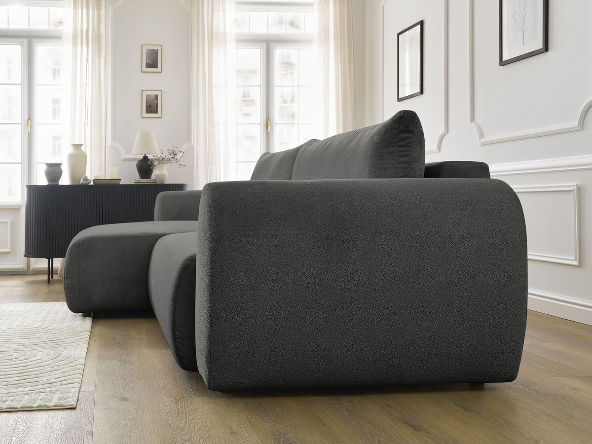 Canapé d'angle convertible coffre LUCIEN tissu lisse