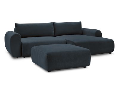 Canapé d'angle convertible coffre LUCIEN tissu lisse avec pouf