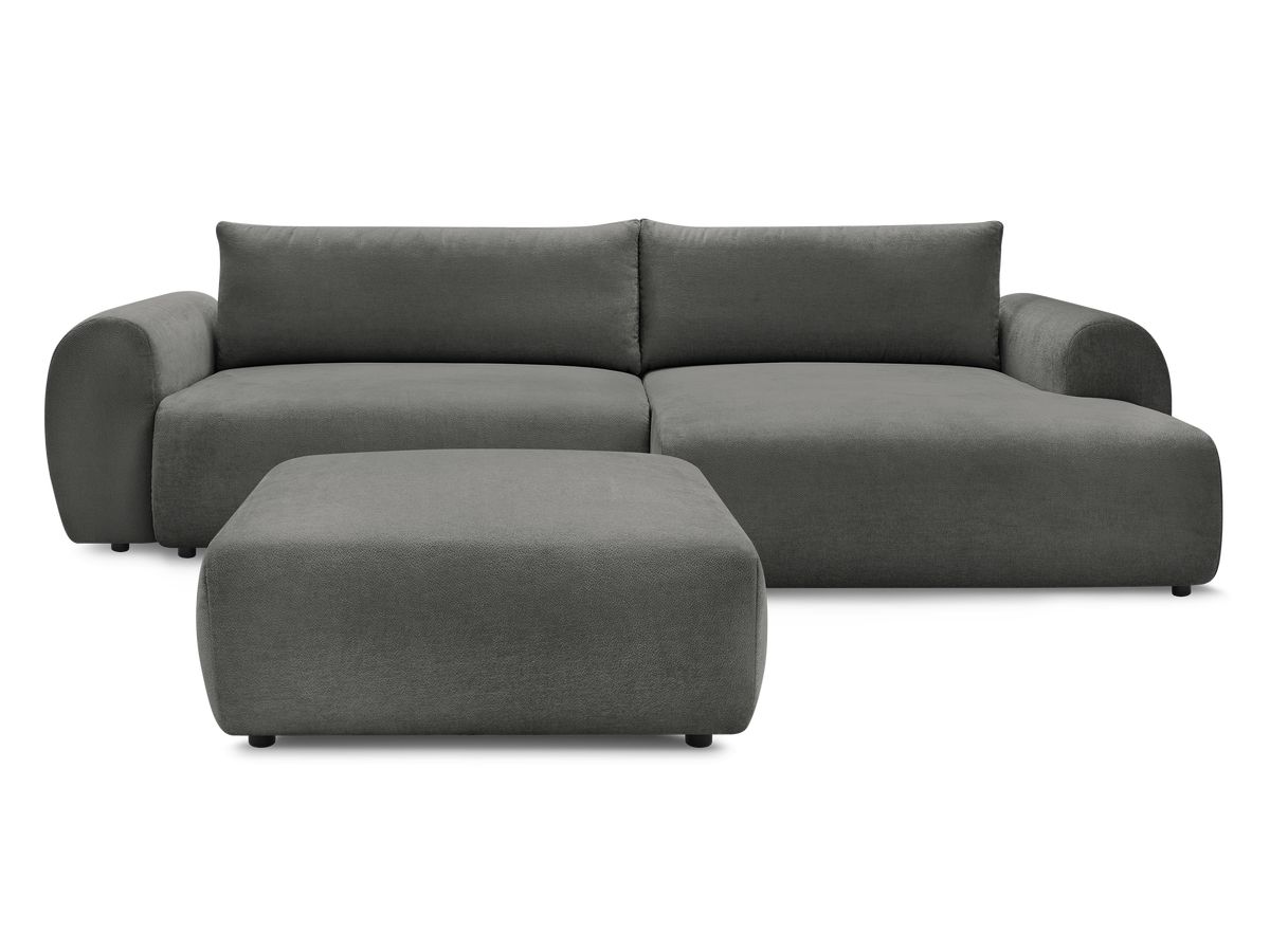 LUCIEN omvormbare hoekbank met opbergvak, gladde stof en poef