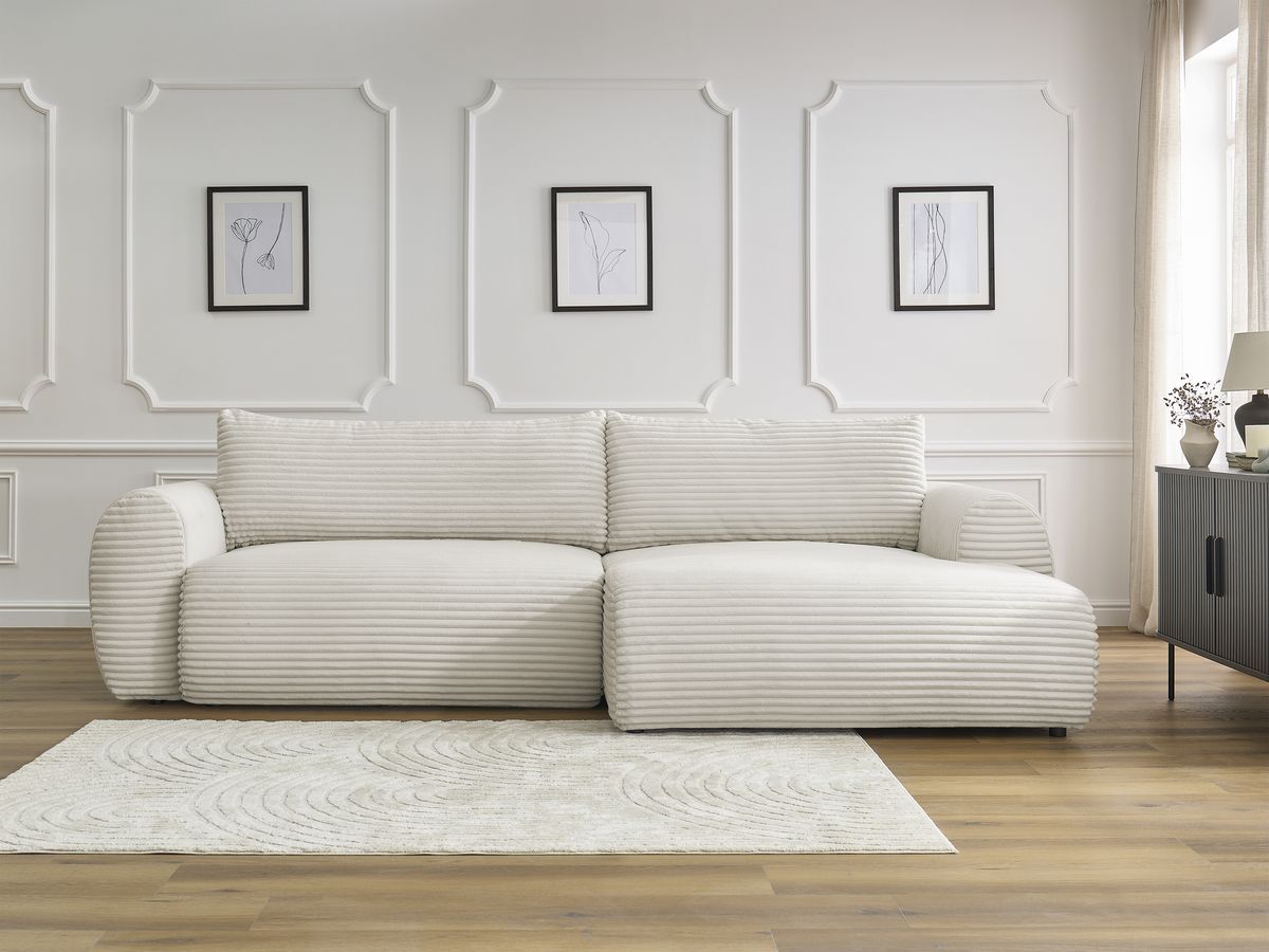 Canapé d'angle convertible coffre LUCIEN gros côtelé doux beige — vue 5