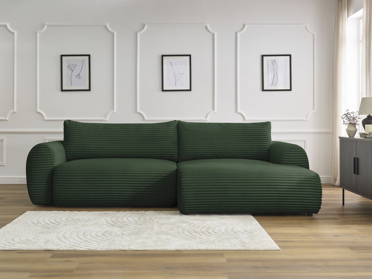 Canapé d'angle convertible coffre LUCIEN gros côtelé doux vert — vue 5