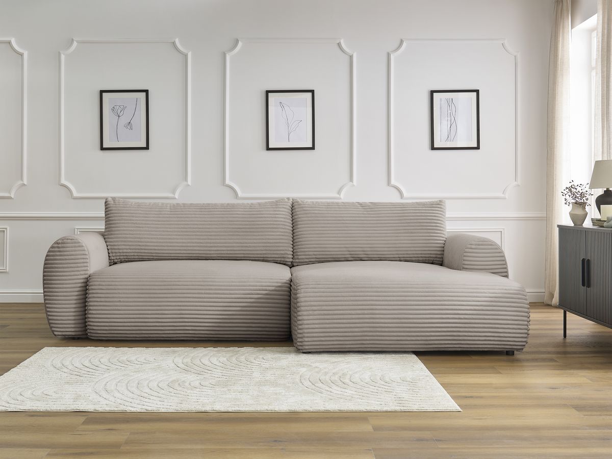 Canapé d'angle convertible coffre LUCIEN gros côtelé doux taupe — vue 5