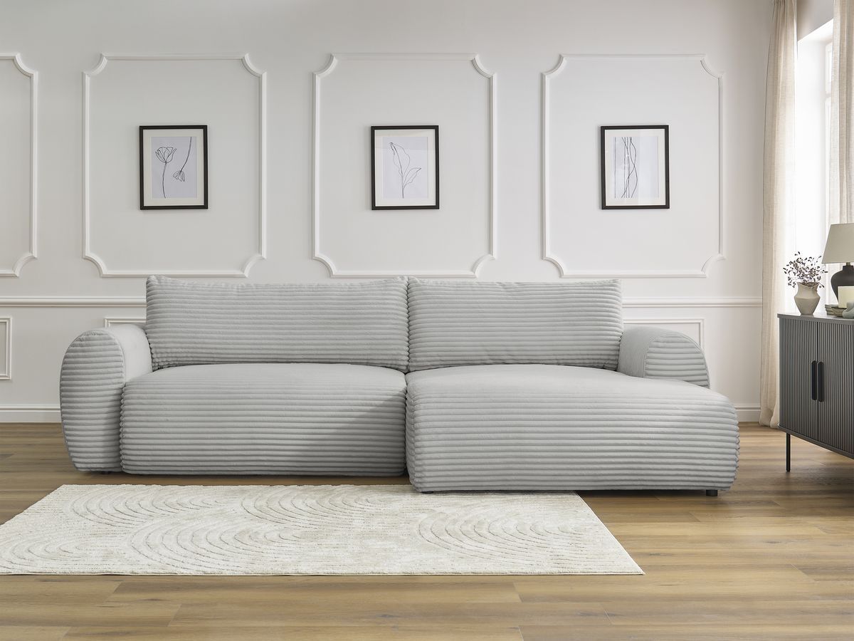 Canapé d'angle convertible coffre LUCIEN gros côtelé doux gris clair — vue 5