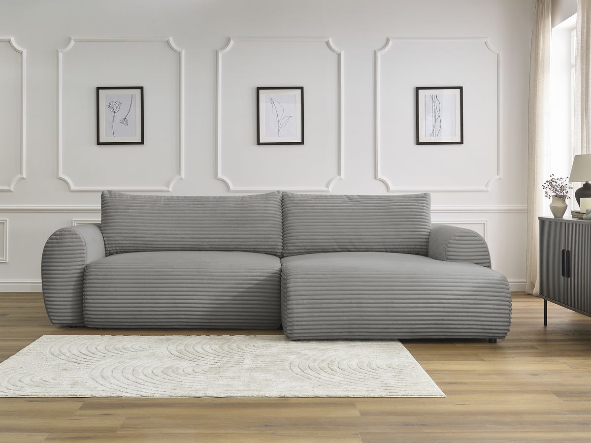 Canapé d'angle convertible coffre LUCIEN gros côtelé doux gris foncé — vue 5