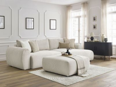 Canapé d'angle convertible coffre LUCIEN gros côtelé doux avec pouf