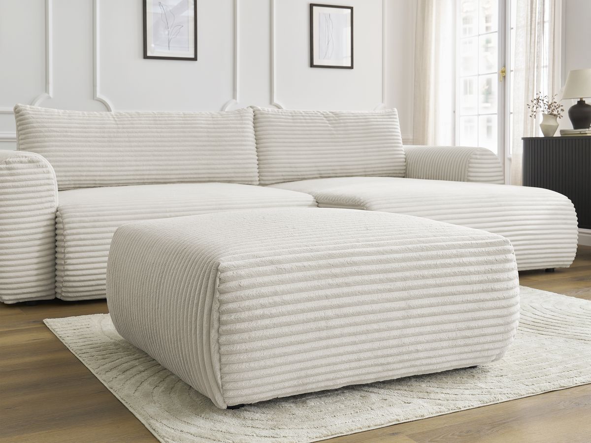 Canapé d'angle convertible coffre LUCIEN gros côtelé doux avec pouf