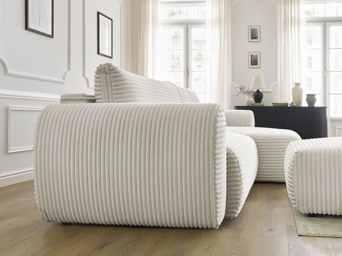 Canapé d'angle convertible coffre LUCIEN gros côtelé doux avec pouf