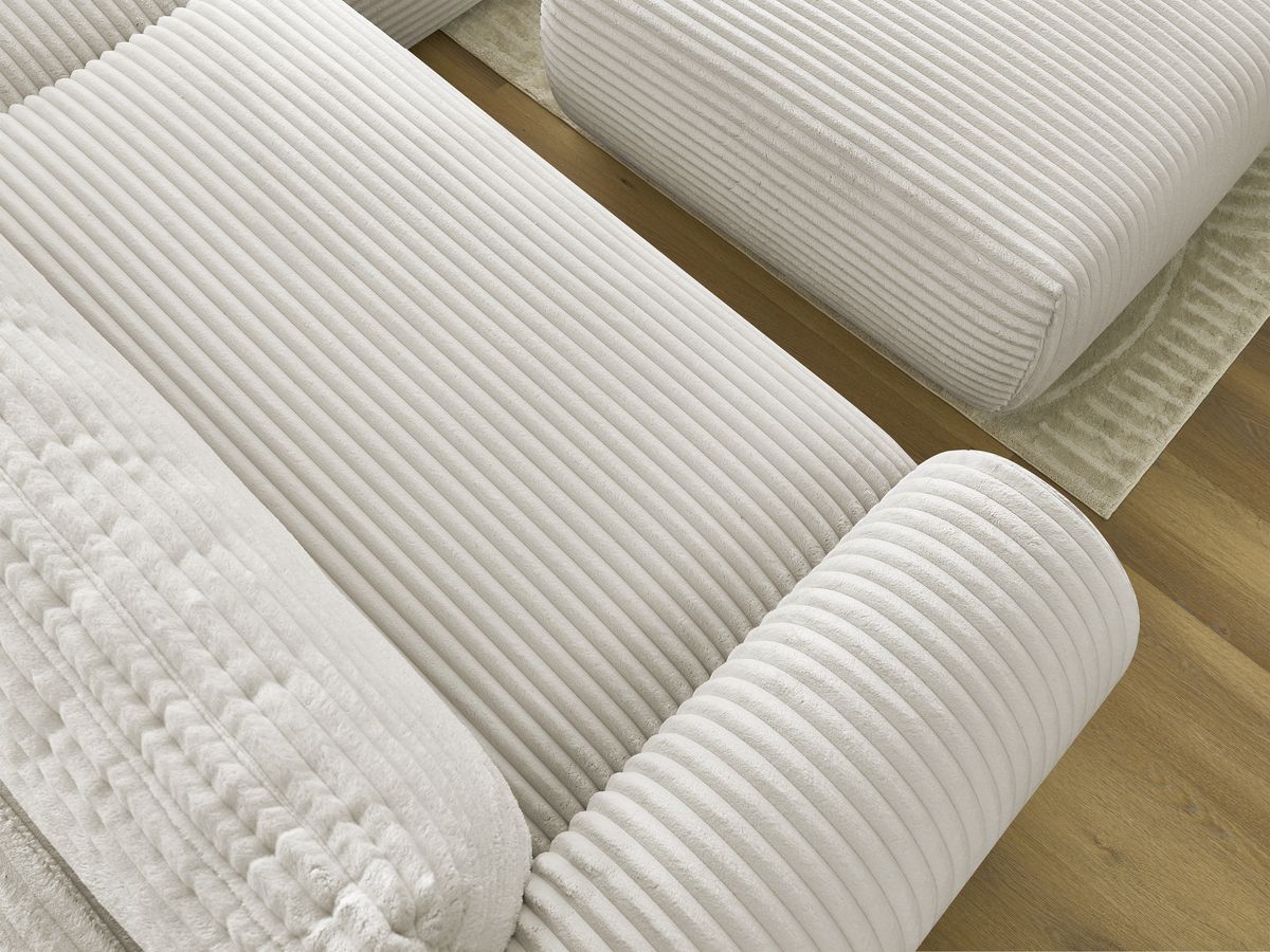 Canapé d'angle convertible coffre LUCIEN gros côtelé doux avec pouf