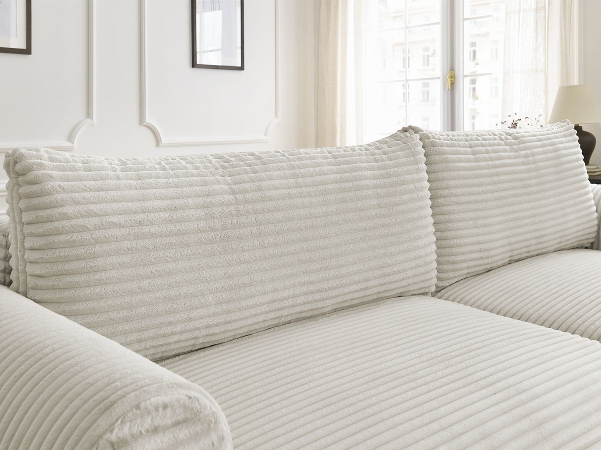 Canapé d'angle convertible coffre LUCIEN gros côtelé doux avec pouf