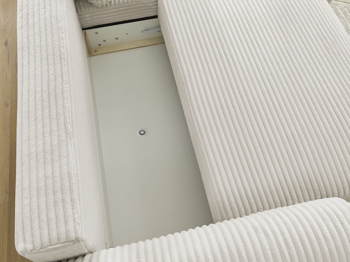 Canapé d'angle convertible coffre LUCIEN gros côtelé doux avec pouf