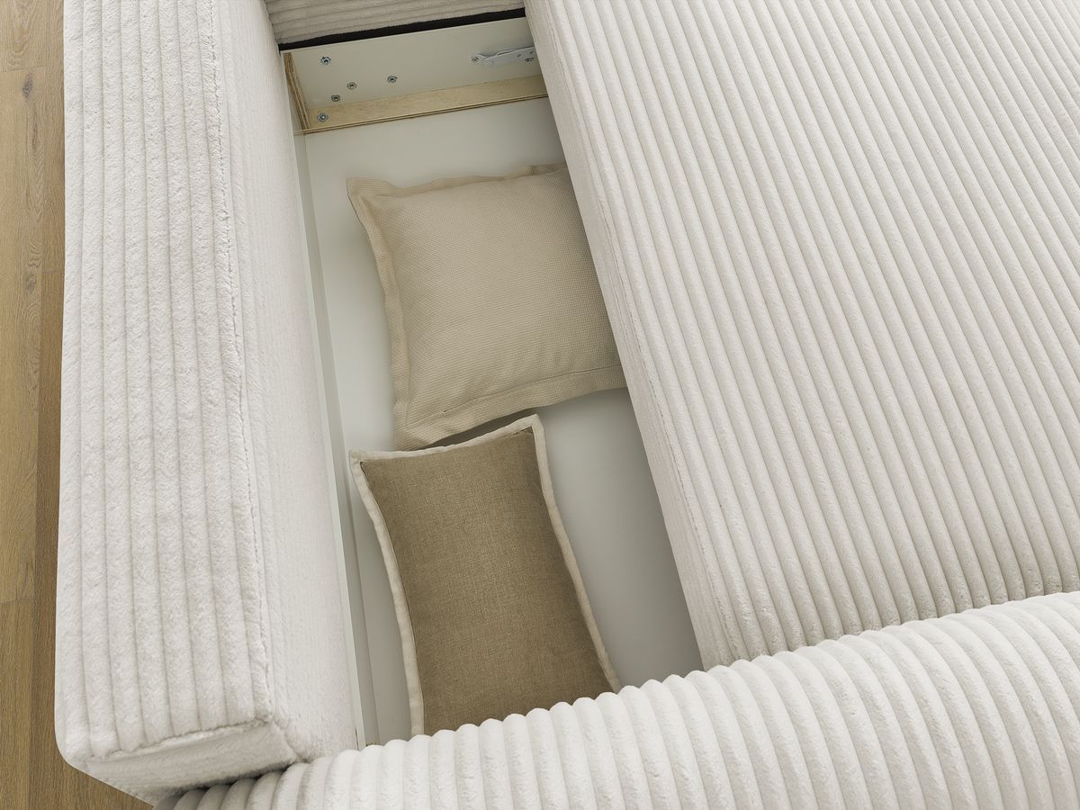 Canapé d'angle convertible coffre LUCIEN gros côtelé doux avec pouf