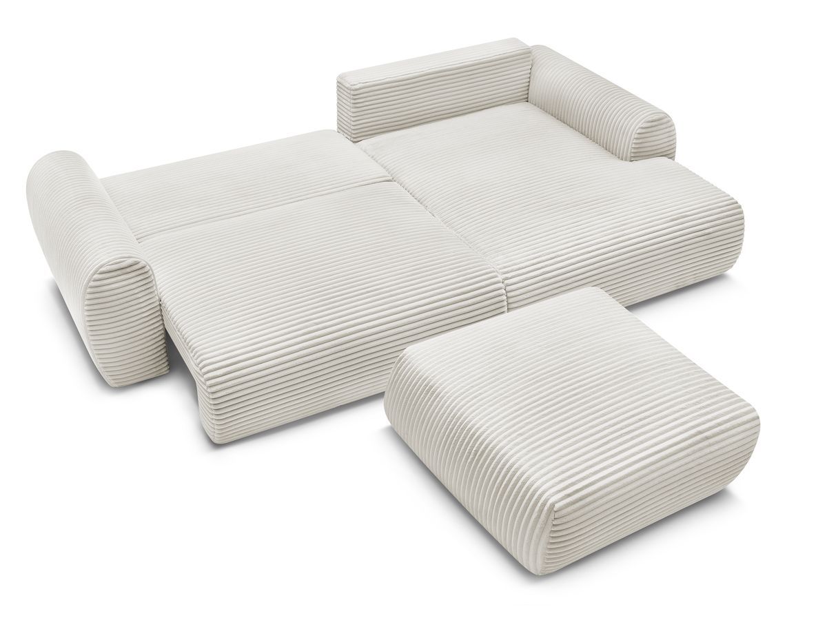 Canapé d'angle convertible coffre LUCIEN gros côtelé doux avec pouf
