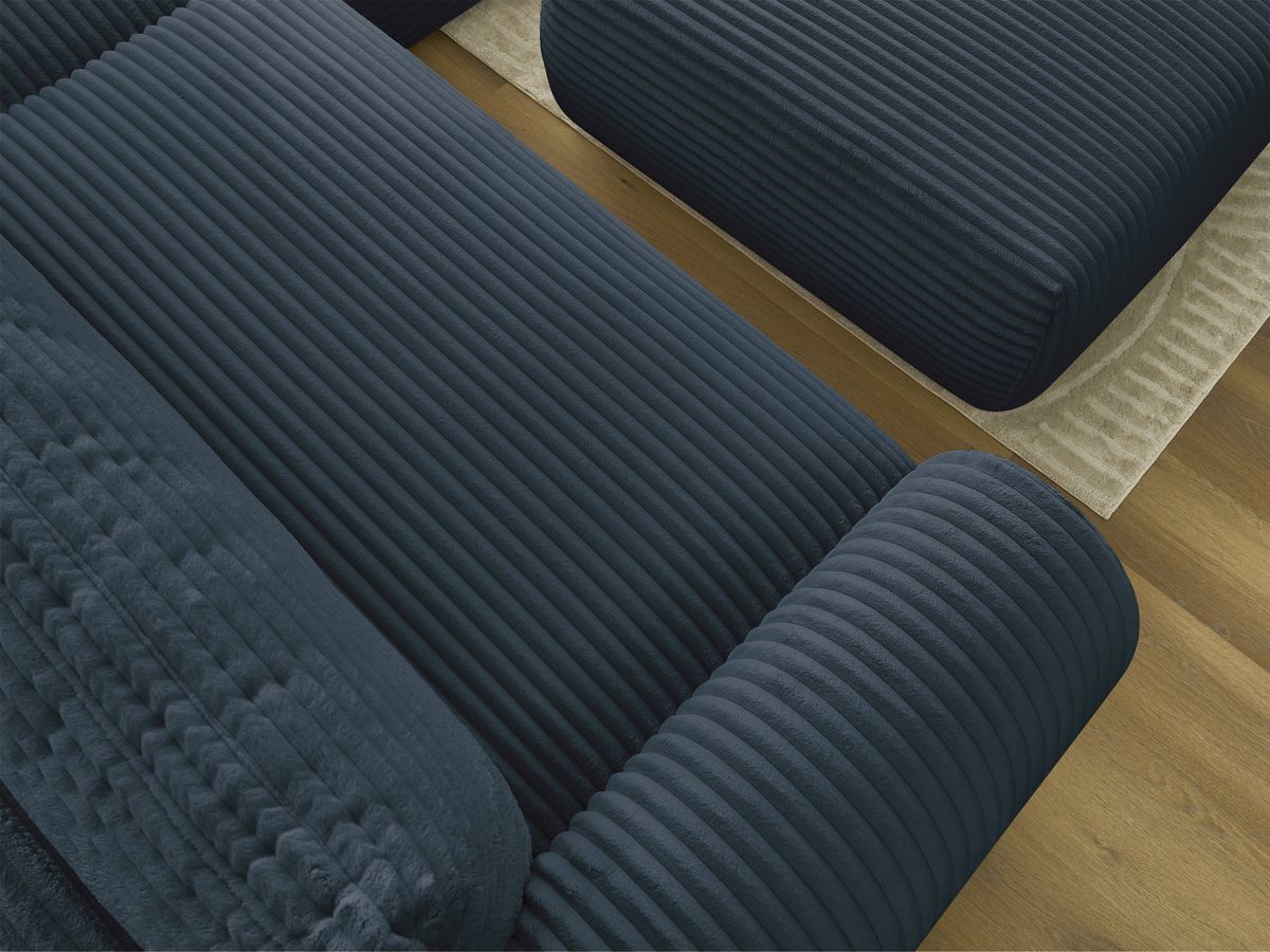 Canapé d'angle convertible coffre LUCIEN gros côtelé doux avec pouf