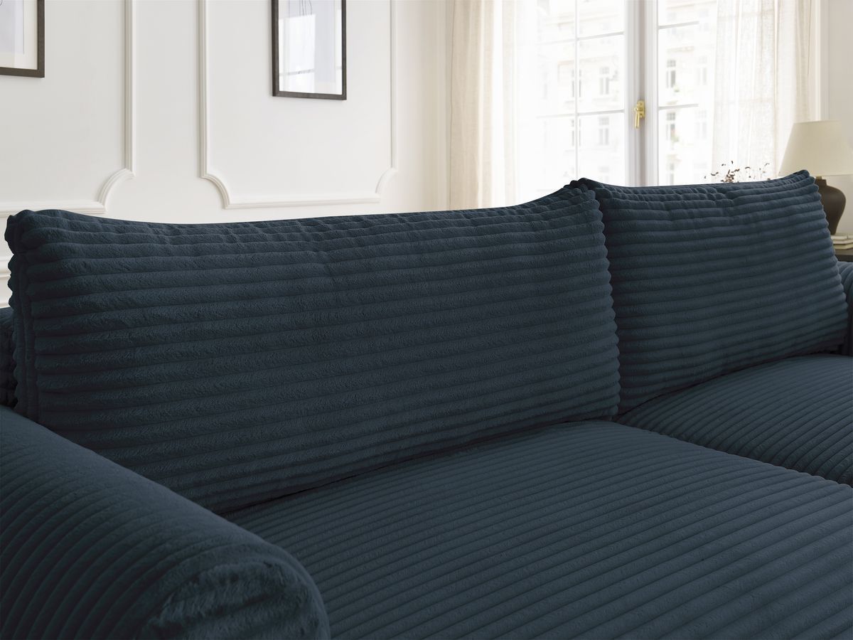 Canapé d'angle convertible coffre LUCIEN gros côtelé doux avec pouf